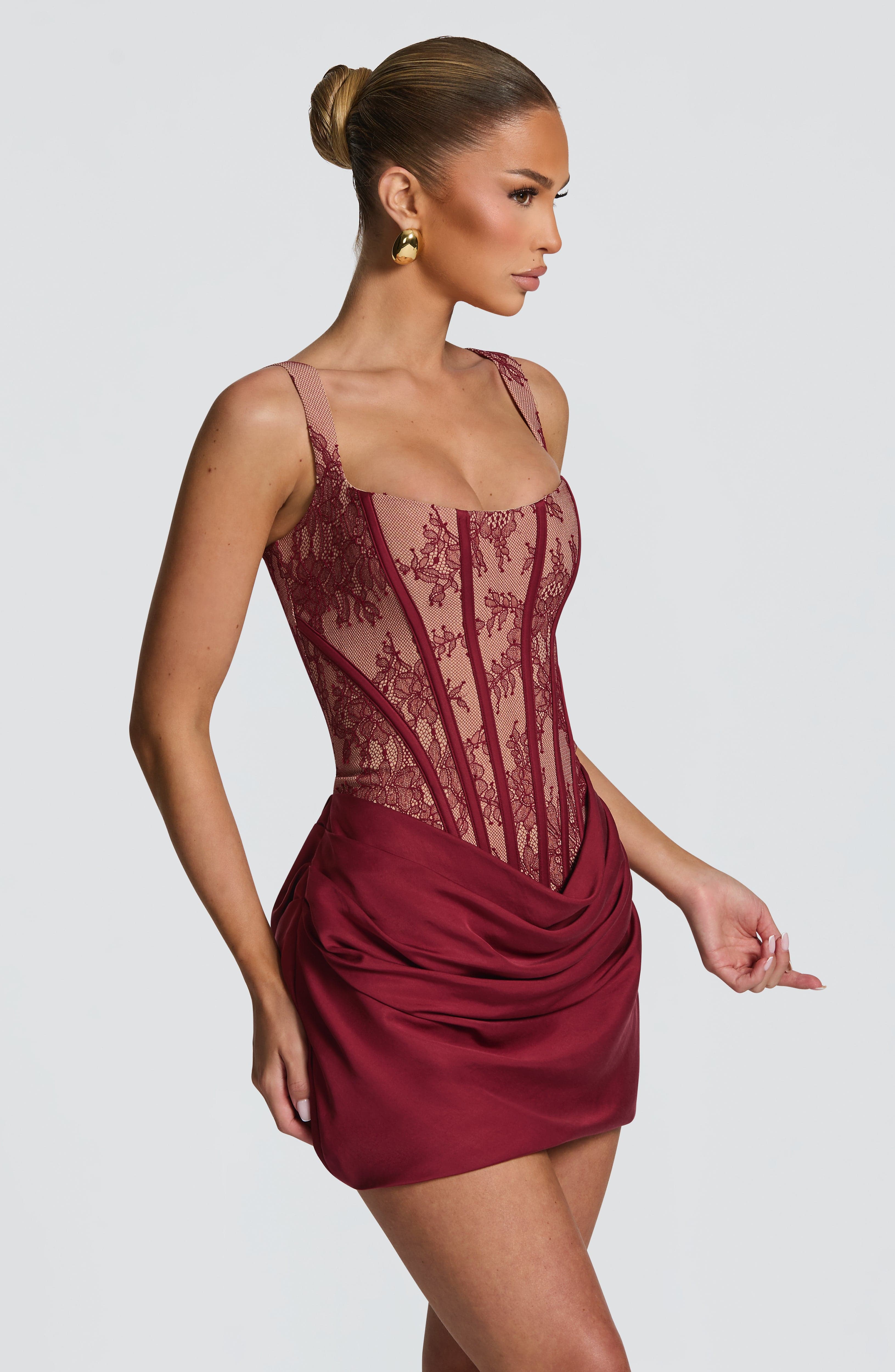 Cornelia Mini Dress - Burgundy Lace - Image 5