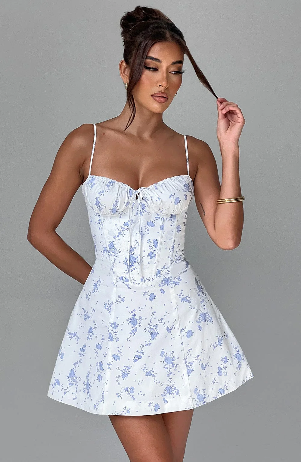 Lacey Mini Dress - Blue Ditsy Print - Image 3