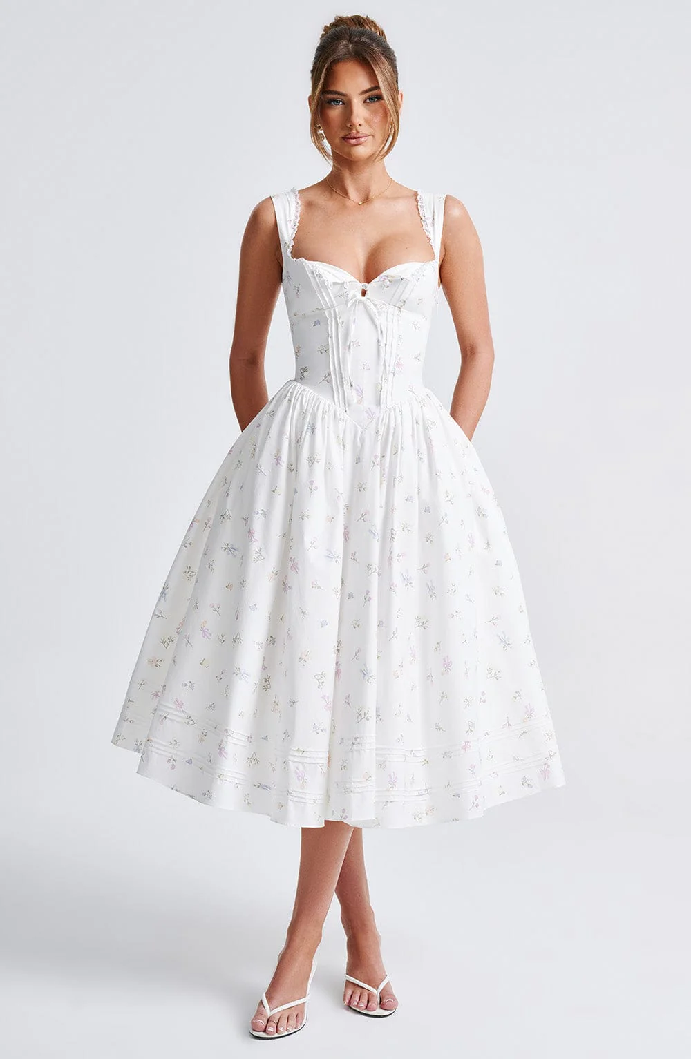 Marlena Midi Dress - White Multi Floral Print - Image 8