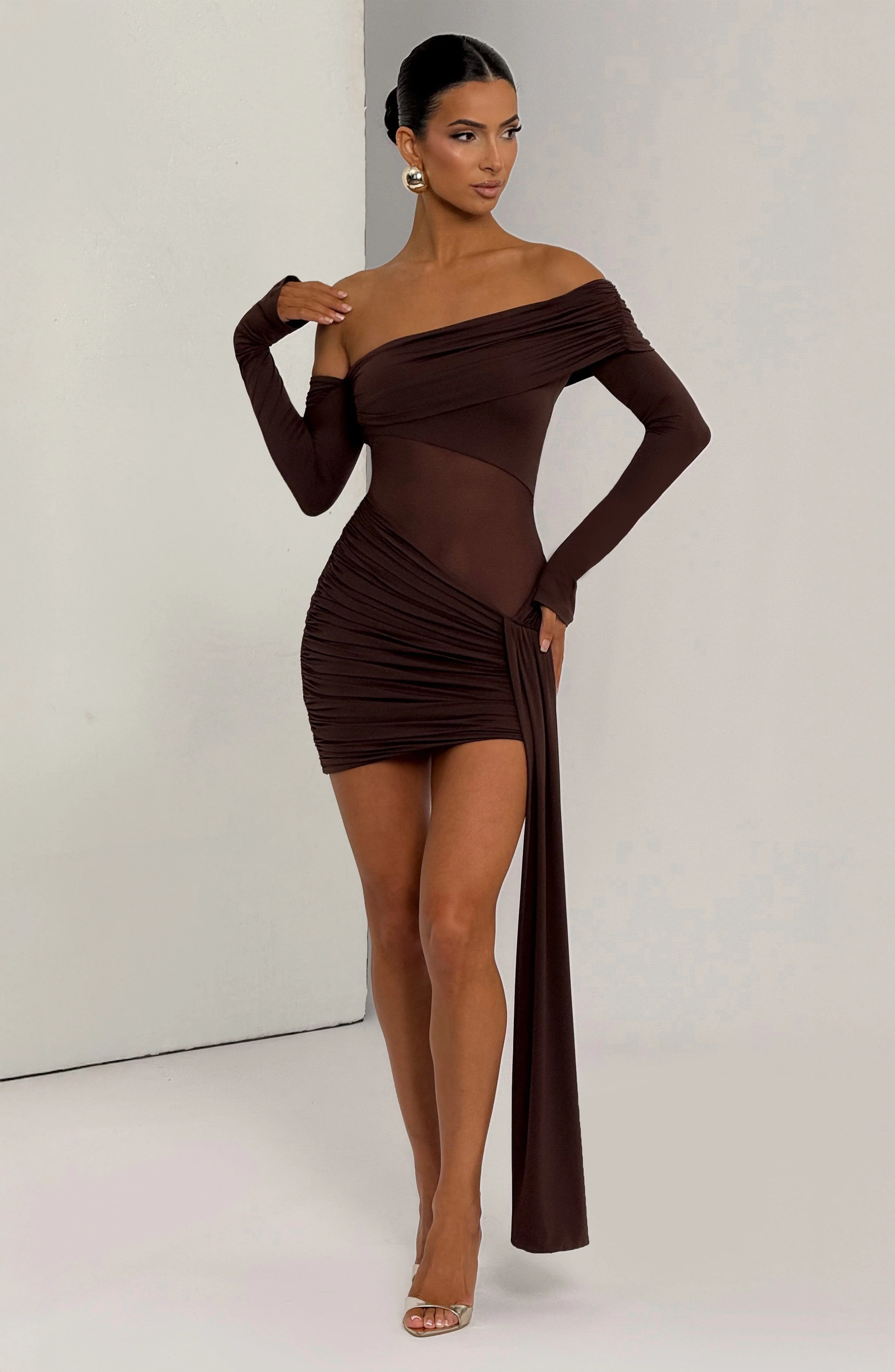 Mavra Mini Dress - Plum Brown - Image 3