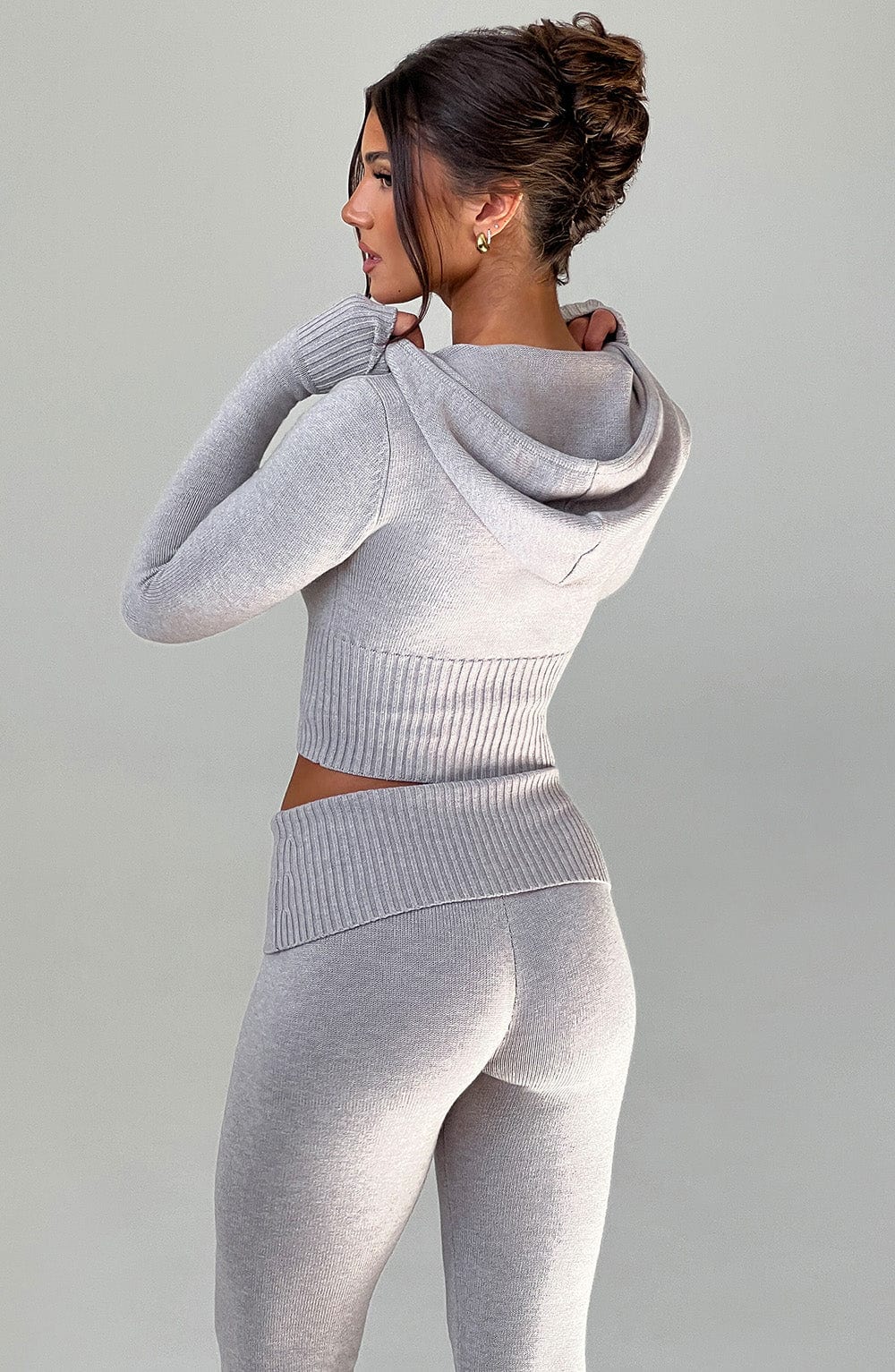 Portia Knit Hoodie - Light Grey Marl - Image 2