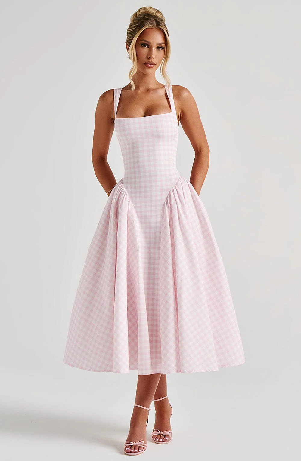 Sherrie Midi Dress - Blush Gingham - Image 6