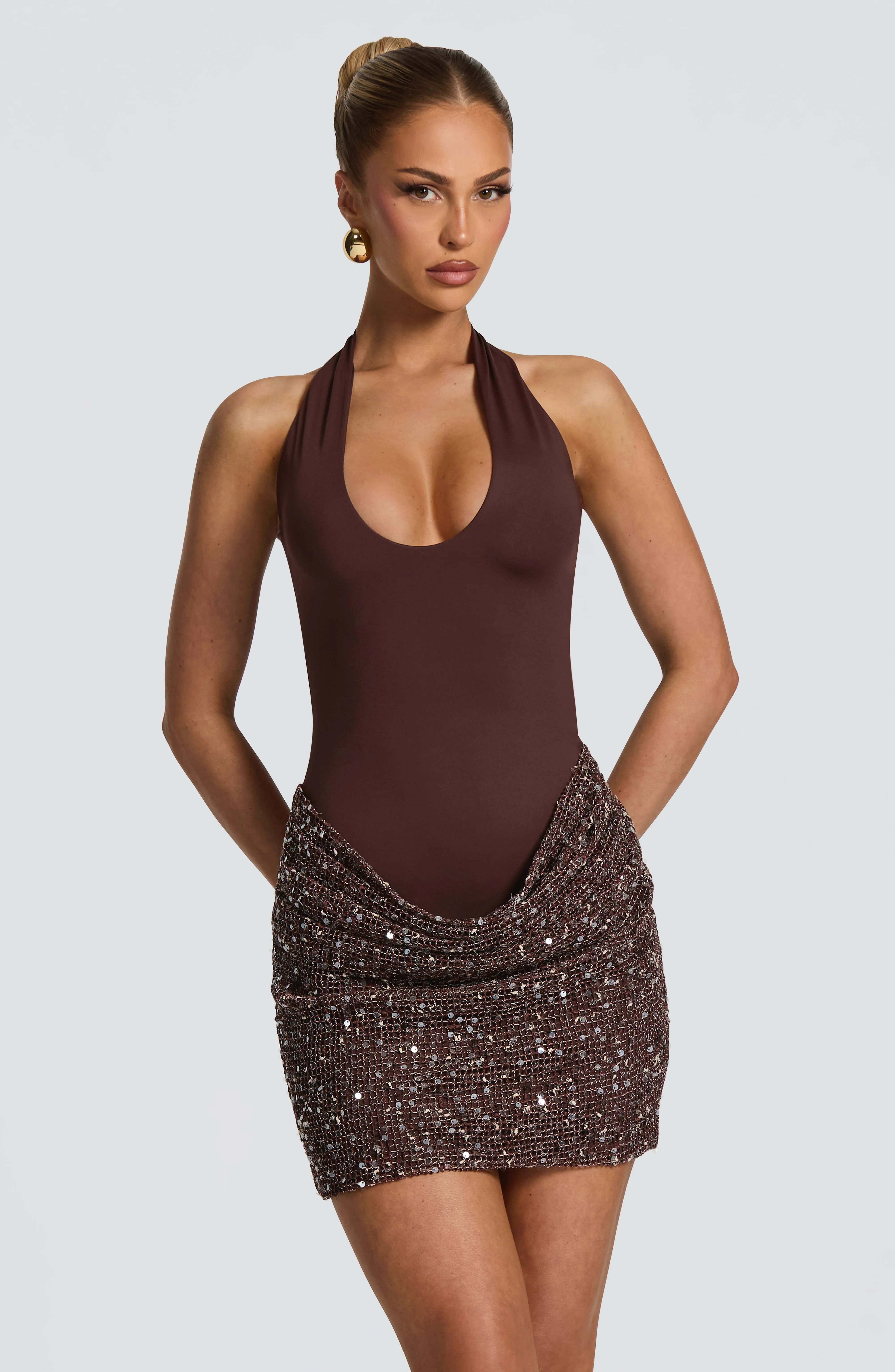Solea Mini Dress - Plum Brown - Image 2