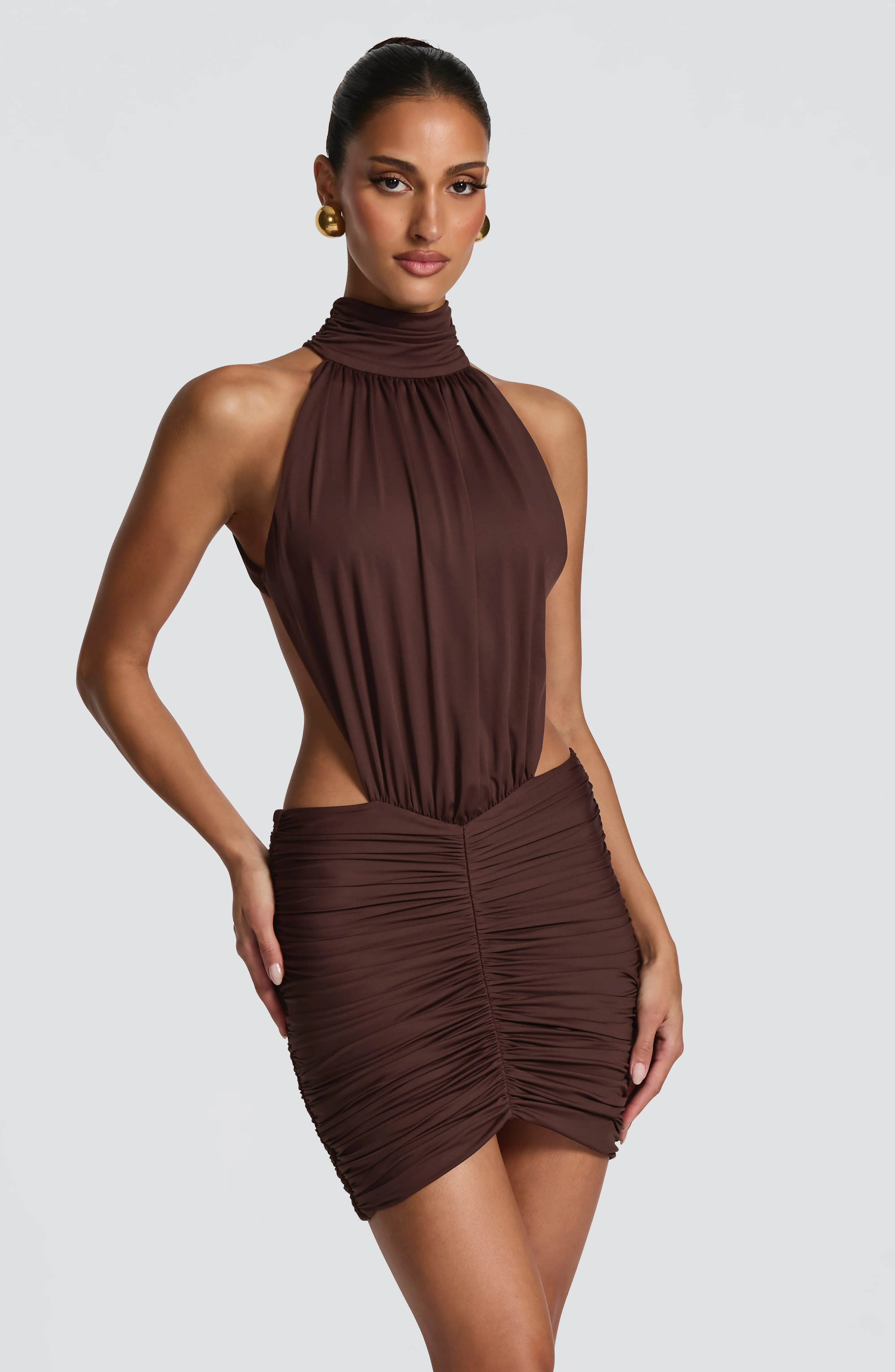 Thekla Mini Dress - Plum Brown - Image 3