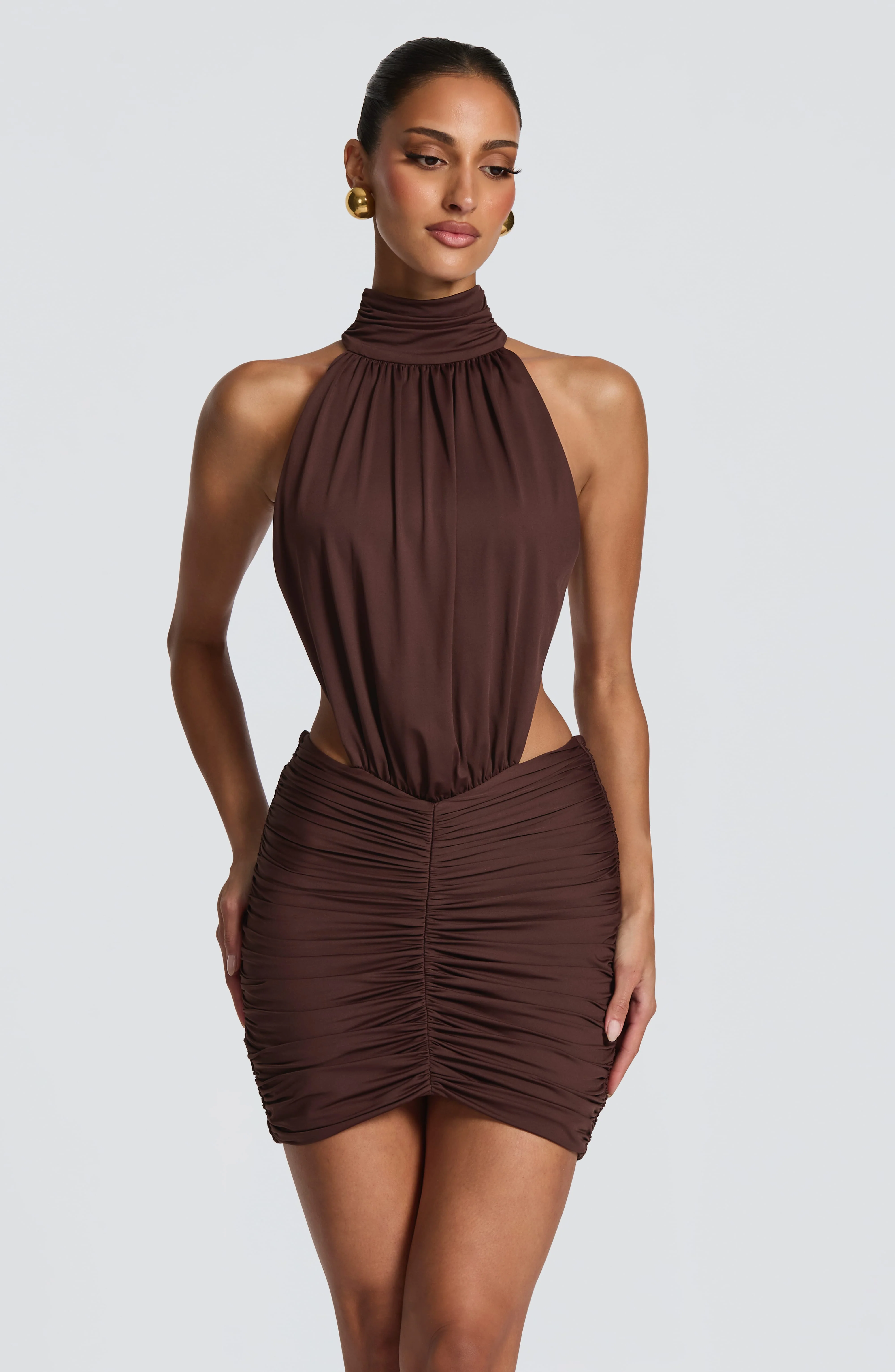 Thekla Mini Dress - Plum Brown - Image 6